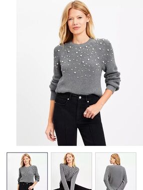 LOFT Charcoal Pearl-Studded Sweater